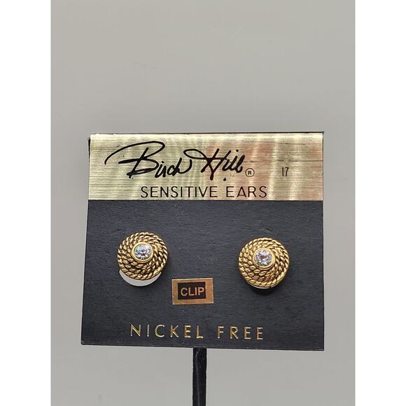 Birch Hill Clip On Earrings Gold Tone Rope Rhinestone Vintage Style Nickel Free - Picture 1 of 7